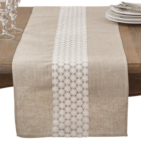 SARO LIFESTYLE SARO  Daisy Lace Design Country Linen Blend Table Runner - Natural 2713.N1672B